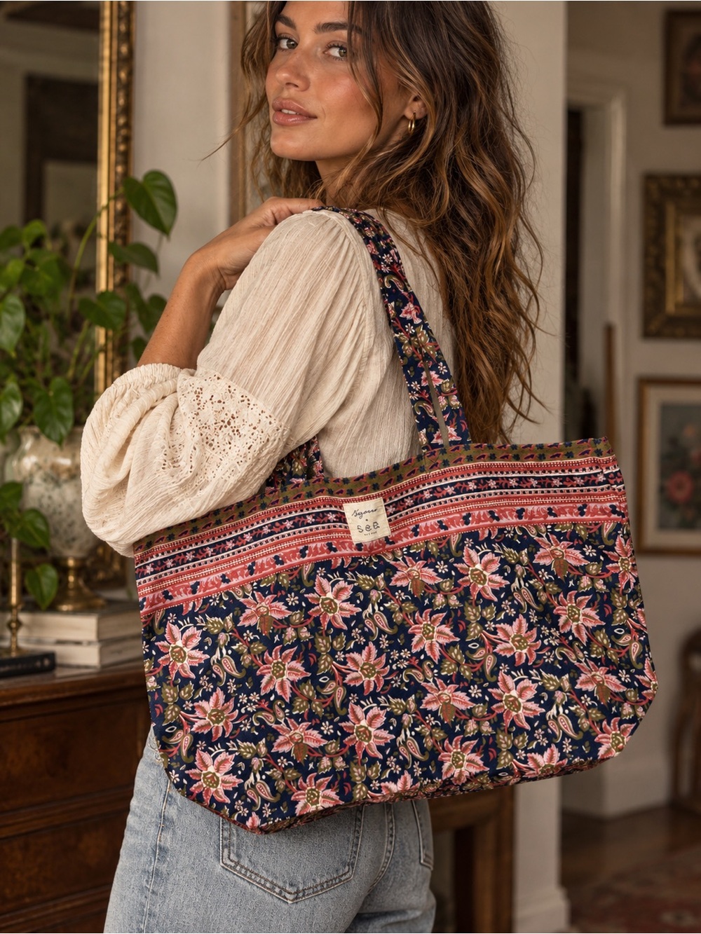 Sézane x Sea New York Floral Tote Bag NWOT Recycled Cotton Boho Paisley